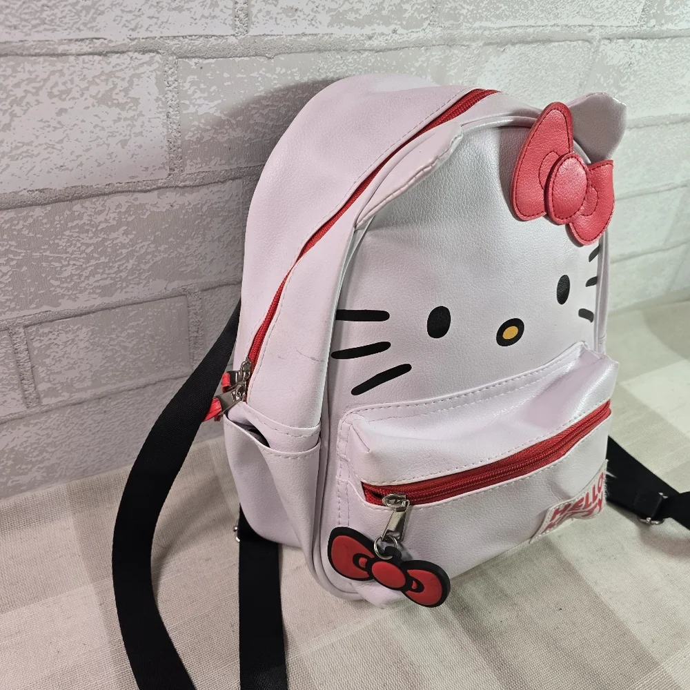 Girl's Hello Kitty Face Mini Backpack Faux Leather Zippered Purse Bag Sanrio